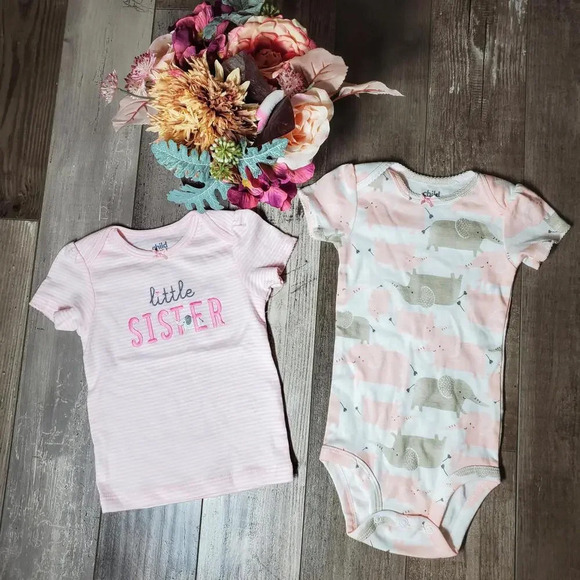 Child of Mine by Carter's Pink Little Sister Elephant Tops Bundle Size 18m NWOT - Picture 1 of 13